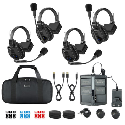 Saramonic WiTalk9SE-4S Wireless Intercom Headset System, 4 Person Full-Duplex 2.4GHz Wireless Single-Ear Noise-Canceling Headset Intercom System for Event TV Documentary Production