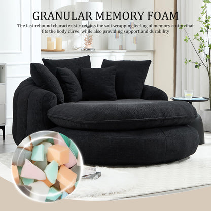 Oversized Oval Bean Bag Sofa, Chenille Fabric Floor Lounger with 5 Pillows and Wrap-Around Backrest for Adults, Large Lazy Sofa for Living Room and Game Room, Black
