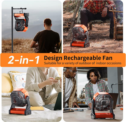 Camping LED Fan with Light, 20000mAh Rechargeable Battery Powered Outdoor Tent Fan, 4 Speed
