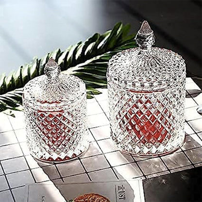 LUCKTE Rainie Love Home Basic Food Storage Organization Set-Crystal Diamond Faceted Jar with Crystal Lid,Suitable as A Candy Dish,Cookie Tin,Biscuit Barrel,Decorative Candy Jar (Transparent, 16 oz)