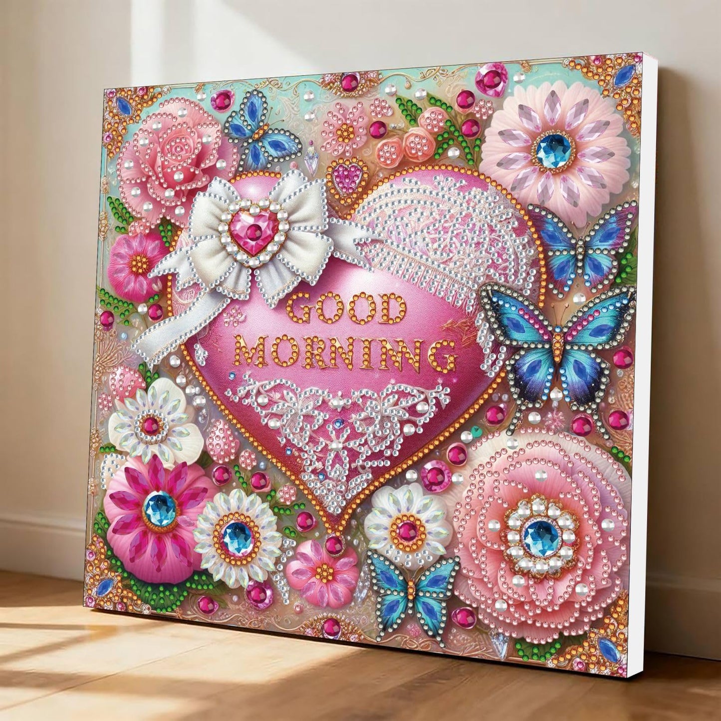 DIYDeligths DIY Diamond Pearl Art Painting with Frame 9.84in Handmade Paste Painting Healing Stress-Relieving Home Wall Decoration No Framing Required (Flowers Heart)