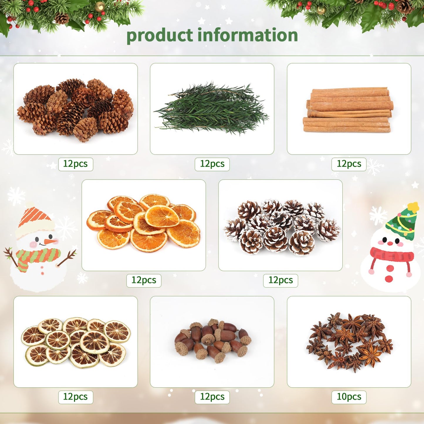 Wlicon Christmas Potpourri Bowl Filler, Natural Pinecone, Cinnamon Sticks, Dried Orange Slices, Star Anise, Acorns for Crafts for Christmas Wreath Vase Filler Christmas DIY Crafts Party Decor