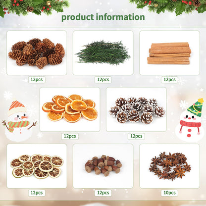 Wlicon Christmas Potpourri Bowl Filler, Natural Pinecone, Cinnamon Sticks, Dried Orange Slices, Star Anise, Acorns for Crafts for Christmas Wreath Vase Filler Christmas DIY Crafts Party Decor