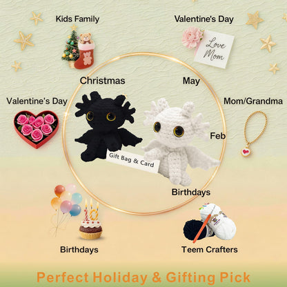 LuNuaFvy Crochet Kit for Beginners, Adults & Kids, Complete Animal Starter Kit to Make 2 Amigurumi Dragons,DIY Gift with Easy-to-Follow Book & Video Tutorial, Soft Yarn, 2 Bags