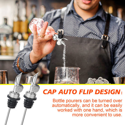 6PCS Liquor Bottle Pourers, Auto Flip Olive Oil Dispenser Spout, Weighted Stainless Steel Alcohol Pourer Spouts, Olive Oil Spout Suitable for About 3/4" Bottle Mouth