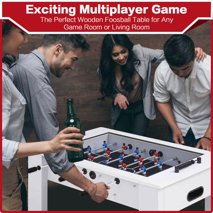 RAYKEEP Foosball Coffee Table, 2-in-1 Soccer Game Table and Coffee Table, Modern Multi Game Table with 2 Balls, Tempered Glass, for Living Room, Family Entertainment Center (White)