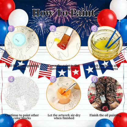 KYOQFVN 6 Pack Independence Day Paint by Numbers Kit for Adults - 4 of July Patriotic Adult Paint by Number Kits on Canvas, DIY Acrylic Oil Numbers Painting Kits for Home Decor 12 x 16 inches