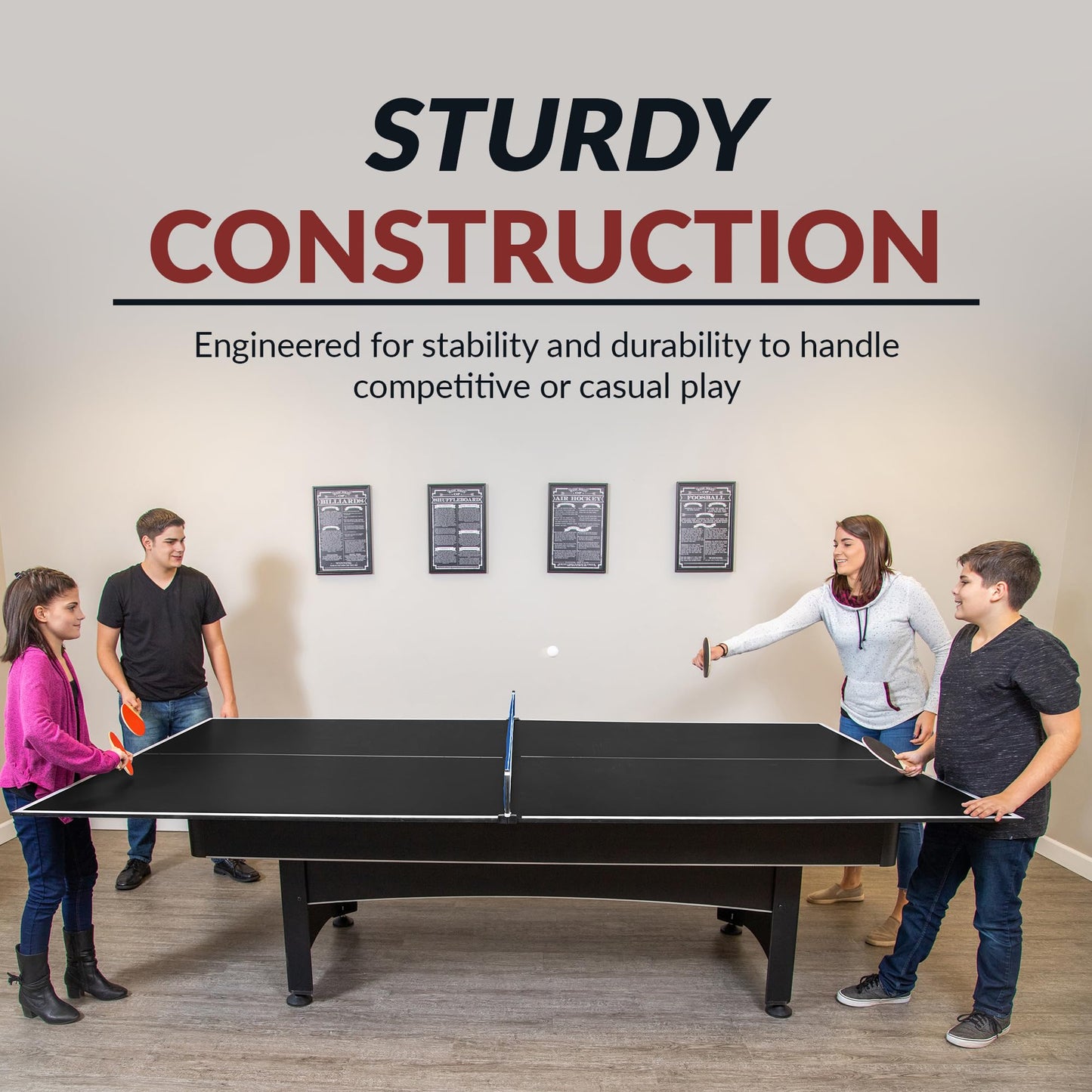 Hathaway 9 ft Quick Set Table Tennis Conversion Top – Regulation Sized, Foldable, Durable Engineered Surface, Protection Pads – Indoor Ping Pong Table Topper for Pool Table w/Net & Posts – Black
