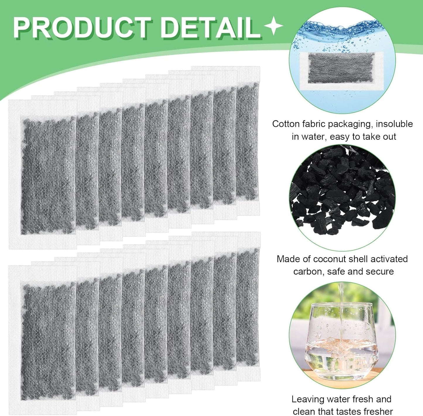 24 Packs Activated Charcoal Distiller Filters - Coconut Shell Activated Carbon Filter Sachets for Countertop Models