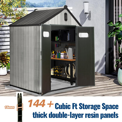 Domi 6x4Ft Resin Outdoor Storage Shed, Small Plastic Garden Shed with Carpet, Outside Weatherproof Storage Building for Tools, Bike, Lawn Mower, Patio, Backyard