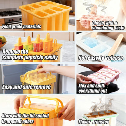 Jeniulet Popsicles Molds with Lid and Bin 9 Pieces Reusable Easy Release Entire Homemade Popsicle Molds Odorless Ice Pop Maker BPA Free