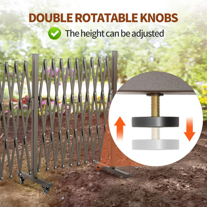 TECSPACE Aluminum Expandable Garden Fence, Portable Barricade Gate with Casters, Expansion Size 201×15.2×40.6 inches, Adjustable Flexible Fence Mobile Barricade Safety Barrier