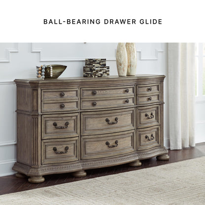 Signature Design by Ashley Ardenfield Traditional Nine-Drawer Dresser with Dovetail Construction, Top Drawers Felt Lined, Metal Hardware, Wood, Light Brown