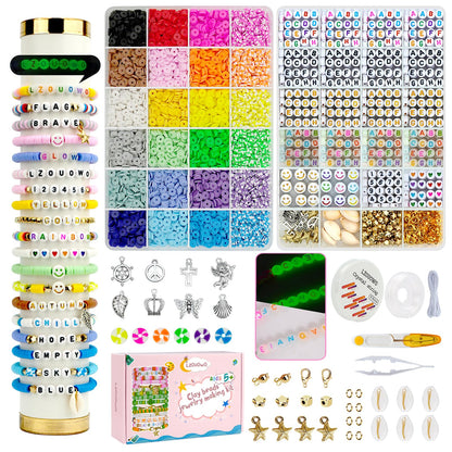 LZOUOWO Friendship Bracelet Kit Concert Bracelets Merch, 7200pcs Clay Beads for Bracelet Making Kit with Glow Beads Letter Beads and Smile Face Number Beads Jewelry for Crafts Gift