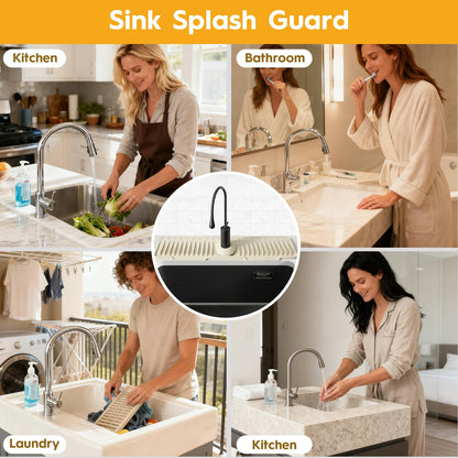 24" Silicone Faucet Mat for Kitchen Sink Released in 2025/12TH,8° Slope Fast Self-draining-Kitchen Sink Splash Guard,Bathroom Kitchen Sink Area Water Splash Guard Behind Faucet Draining Mat Beige