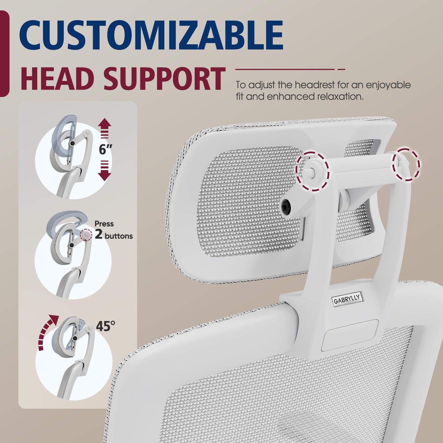 GABRYLLY Ergonomic Office Chair, High Back Home Desk Chair with Headrest, Flip-Up Arms, 90-120° Tilt Lock and Wide Cushion, 300LBS Mesh Chairs for Man Woman, White Task Chair(Grey,GY01WG)