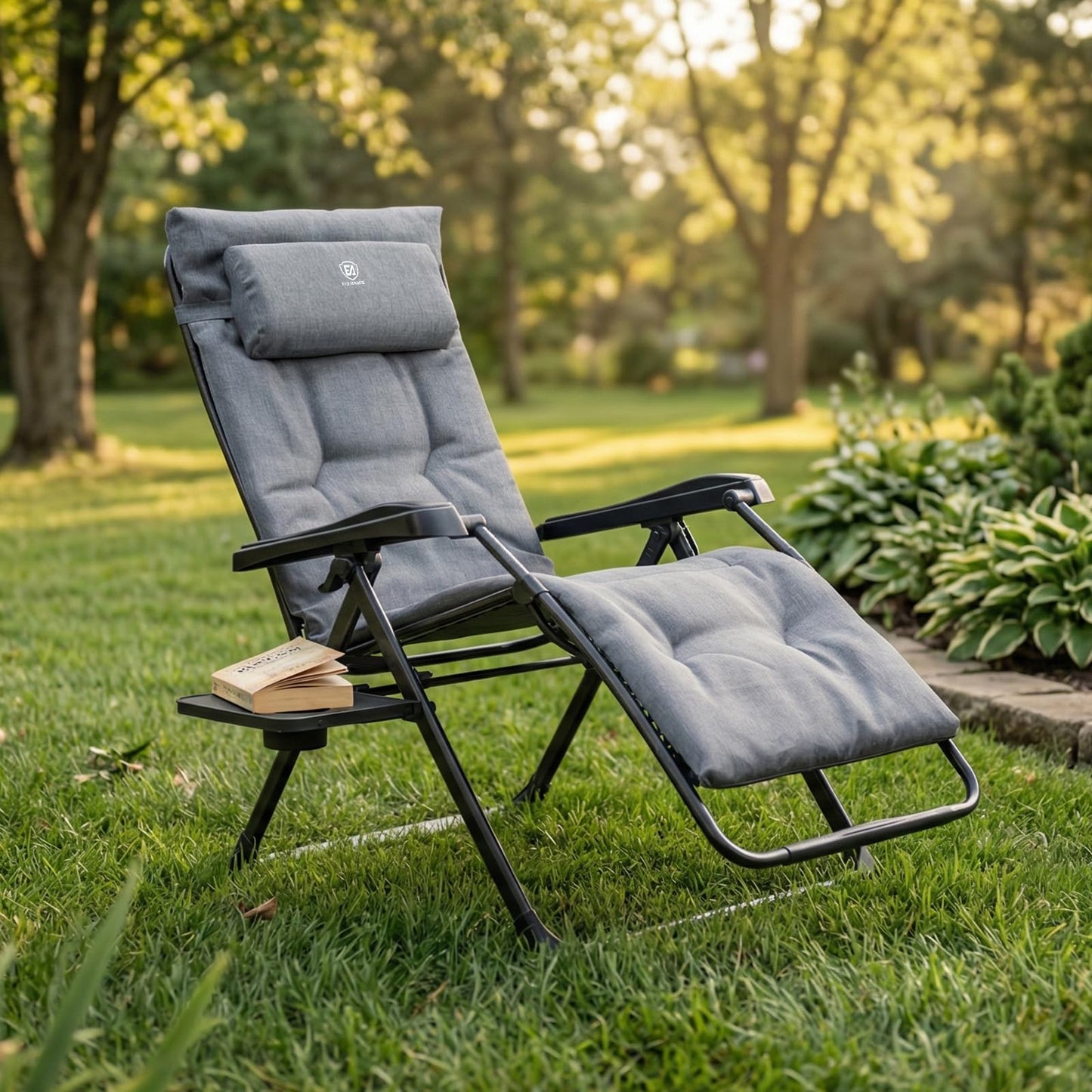EVER ADVANCED Aluminum Zero Gravity Chair Oversized, Thick Padded Reclining Lounge Chair with Adjustable Headrest & Side Table, Heavy Duty Support 350 lbs, Foldable for Outdoor & Indoor, Gray-2 Pack