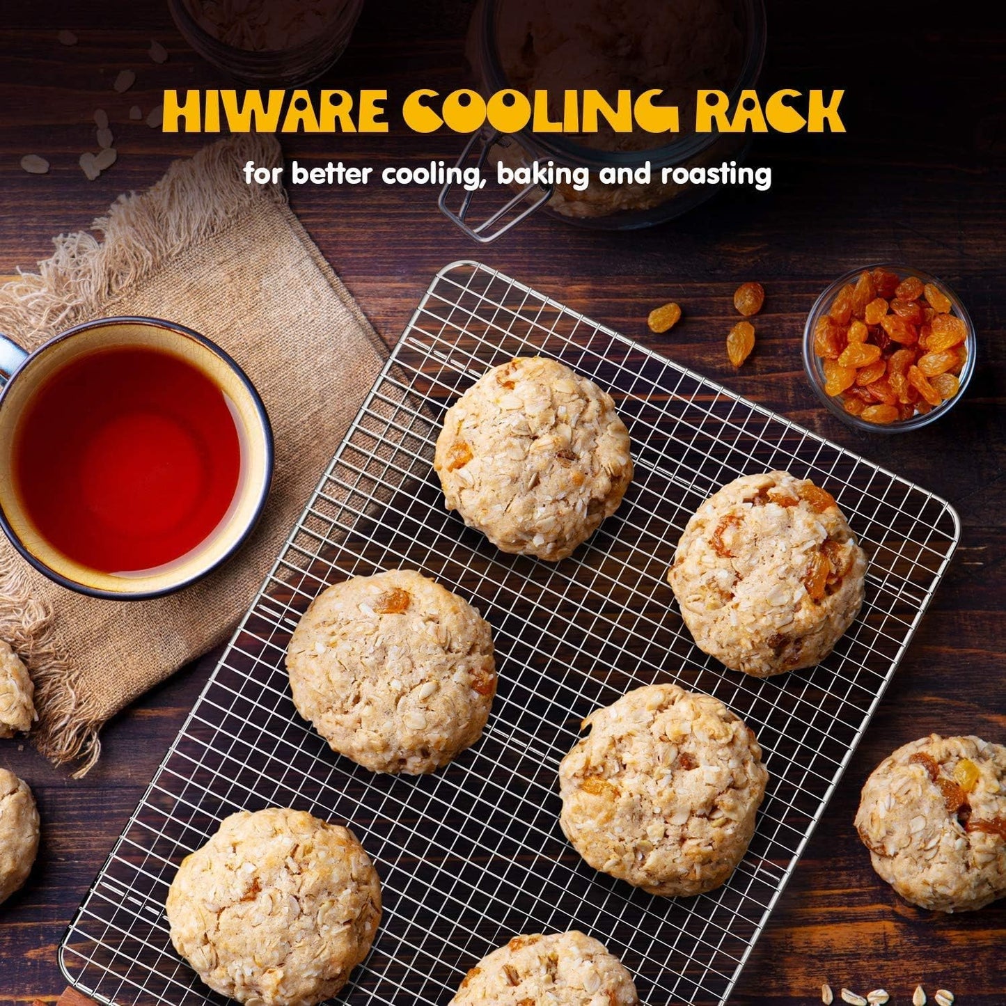 Hiware 2-Pack Cooling Racks for Baking, 10" x 15", Stainless Steel Wire Cookie Rack Fits Jelly Roll Sheet Pan