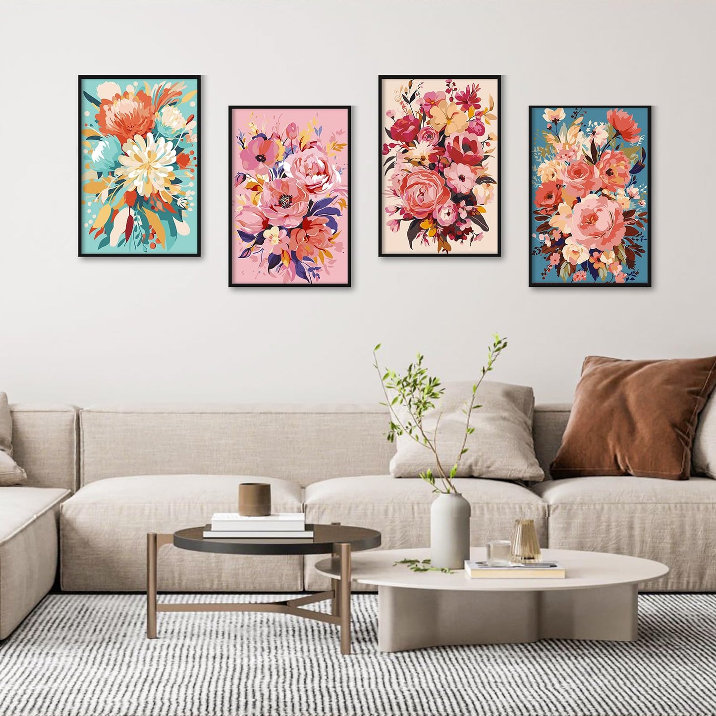 4 Pack Framed Paint by Numbers Kit for Adults with Wooden Easel, Flowers Paint by Numbers with Frame for Beginner, Flowers Adult Paints by Number Kits on Canvas Framed for Wall Decor 8 x 12 Inch