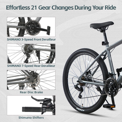 AVASTA 26-inch Mountain Bike for Man Male and Woman Female Adult with Lightweight Aluminum Alloy Frame and Dual Disc Brakes,Front Suspension,21-Speed Gear Shifters,Hidden Brake Cables,Golden