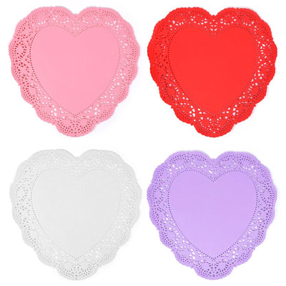 Gift Boutique 10 Inch Heart Doilies, 100 Count Large Valentine Paper Doily Set in Red Pink White & Purple for Table Décor and Crafts