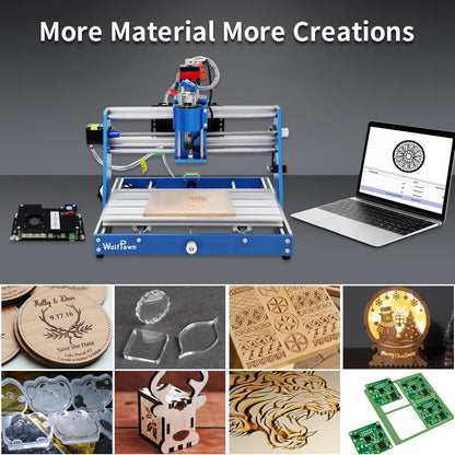 WolfPawn 3018 CNC Machine All-Metal CNC Router Machine, with Offline Controller/Emergency-Stop 3 Axis Plastic Acrylic PCB PVC Wood Carving Milling Engraving Machine, XYZ Working Area 300x180x60mm