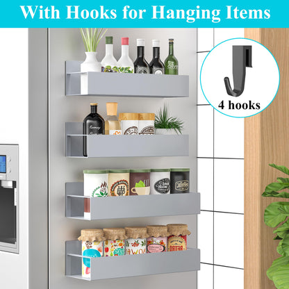 Metal 4 Pack Magnetic Spice Storage Rack Organizer for Refrigerator and Oven, Black Fridge Organizers and Storage