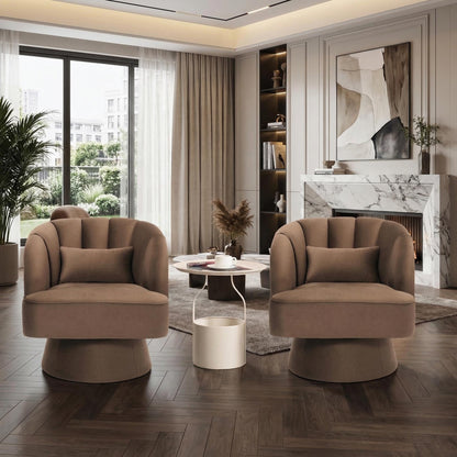 IDEALHOUSE Swivel Accent Chair with Armrests, 360° Mid Century Modern Swivel Barrel Chair, Modern Cozy Velvet Armchair for Living Room, Bedroom, Small Space, Brown