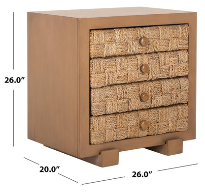 SAFAVIEH Couture Collection Rosario Natural/Dark Brown Woven 4-Drawer Accent Table Nightstand (Fully Assembled)