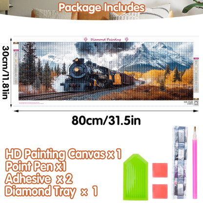 SKRYUIE 5D Large Diamond Painting Kits Train - DIY Diamond Art Kits for Adults Scenery, Full Round Drill - Crystal Embroidery Cross Stitch - Craft for Wall & Office Decor - 12x30 inch / 30x80 cm