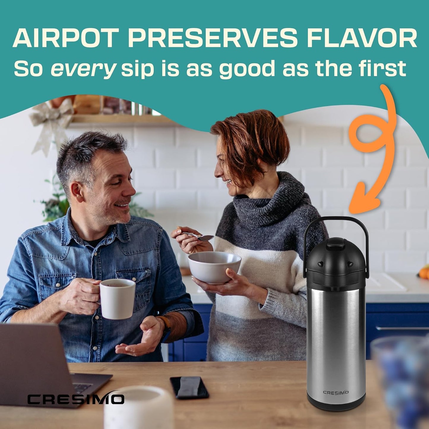 Coffee Carafe Airpot & Cleaning Brush - 101oz / 3L Airpot for Hot or Cold Drink, Coffee Dispenser with Pump