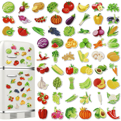 Xuhal 60 Pcs Vegetables Diamond Painting Magnets Fruits Diamond Art Magnet Kits for Adults 5d Rhinestone Rustic Farmhouse Fruit Refrigerator Magnetic Sticker for Fridge Beginner DIY Crafts Farm Gifts