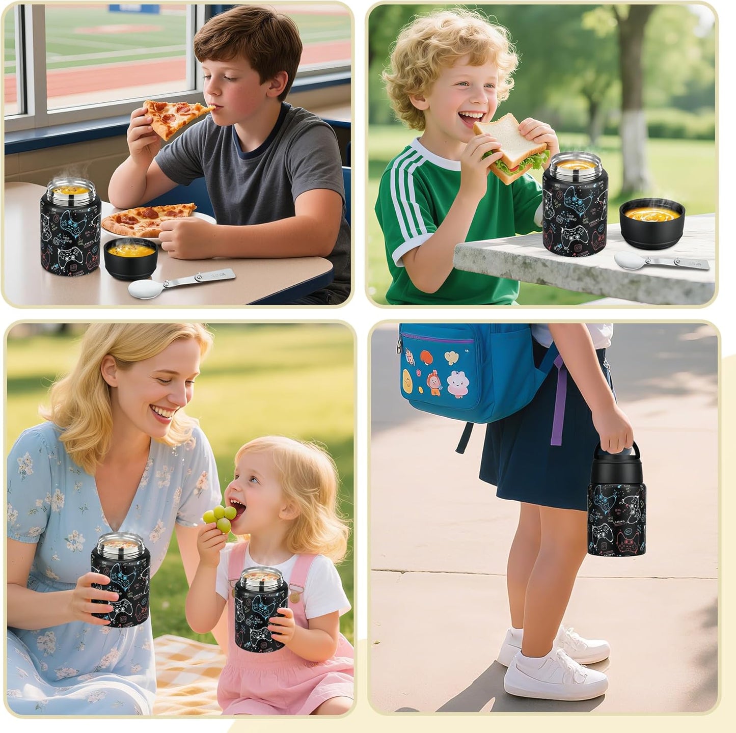 16oz Spoon(3+) Soup Thermo for Hot Food Kids Insulated Food Jar Leakproof Thermo Lunch Container for Kids Wide-Mouth