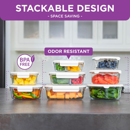 HOLDN’ STORAGE Vacuum Food Storage Containers, Set of 8 Glass Containers & Electronic Pump - Keep Food Fresh Longer, BPA-Free Glass, Leak-Proof, Ideal for Meal Prep, Marinating