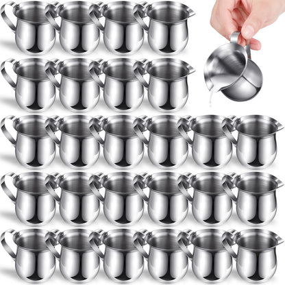 Potchen 24 Pack Stainless Steel Bell Creamers 3 Ounce Creamer Pitcher Mini Coffee Milk Pitchers with Handle and Pouring Spout Cups for Serving Espresso, Tea, Milk, Maple Syrup, Sauce
