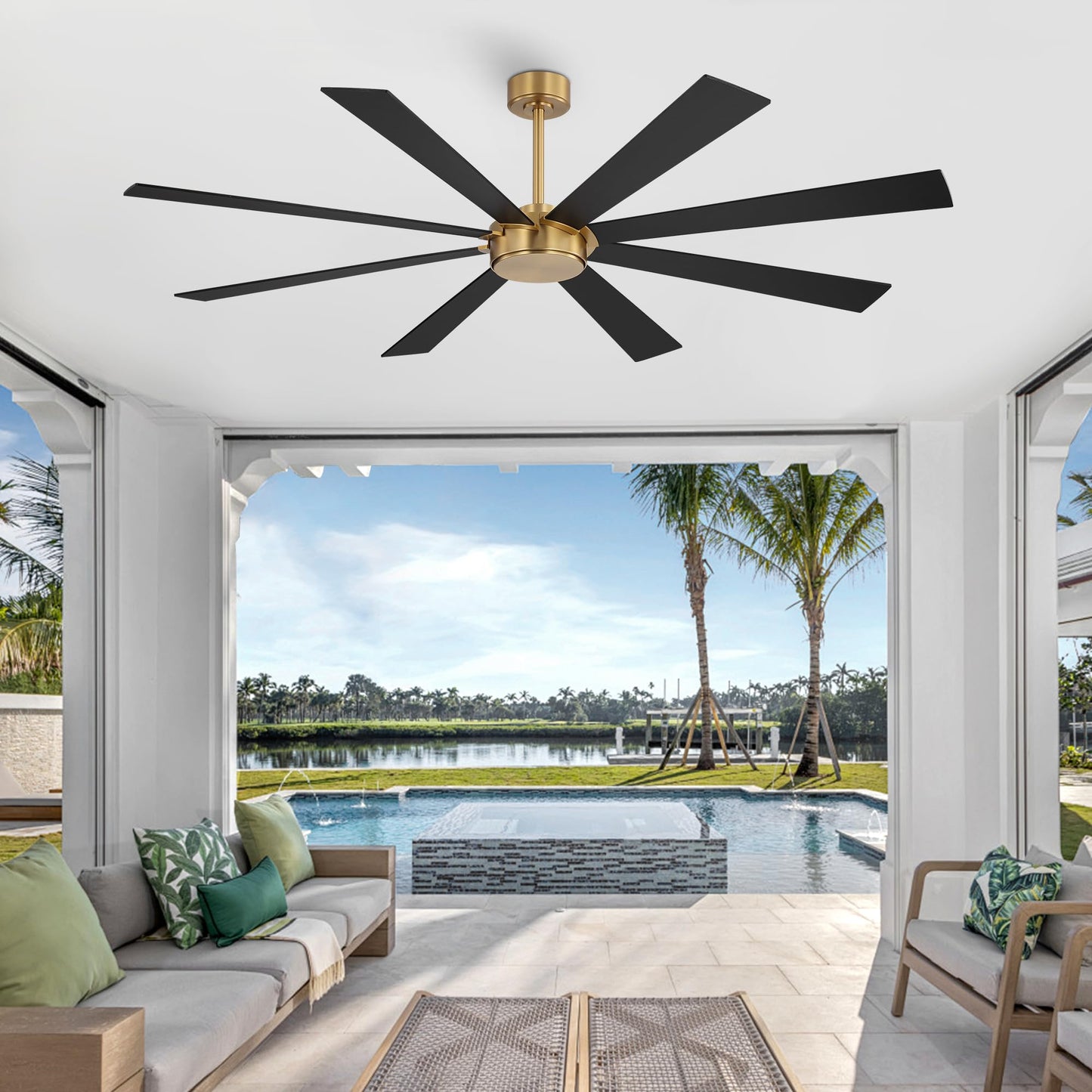 WINGBO 60" Ceiling Fan without Light, Modern Large Ceiling Fan with Remote Control, 6-Speed Reversible Noiseless DC Motor, Gold and Walnut/Black Blades for Living Room, Bedroom & Covered Outdoor