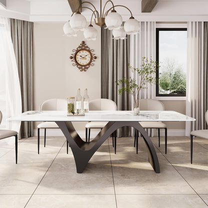 Modern Dining Table for 8-10, Sintered Stone Dining Tabletop with Unique N-Shaped Metal Base, 87" Rectangle Dining Table Large Dining Room Table Kitchen (Table Only)