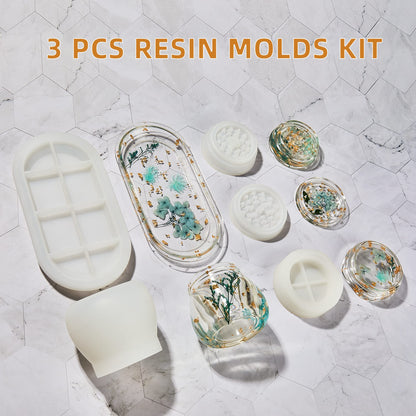 3-Piece Silicone Molds for Epoxy Resin, Including Rolling Tray, Pudding Jar with Lid and Grinder Molds for Resin Casting, DIY Silicone Moulds Kit for Storage and Decoration