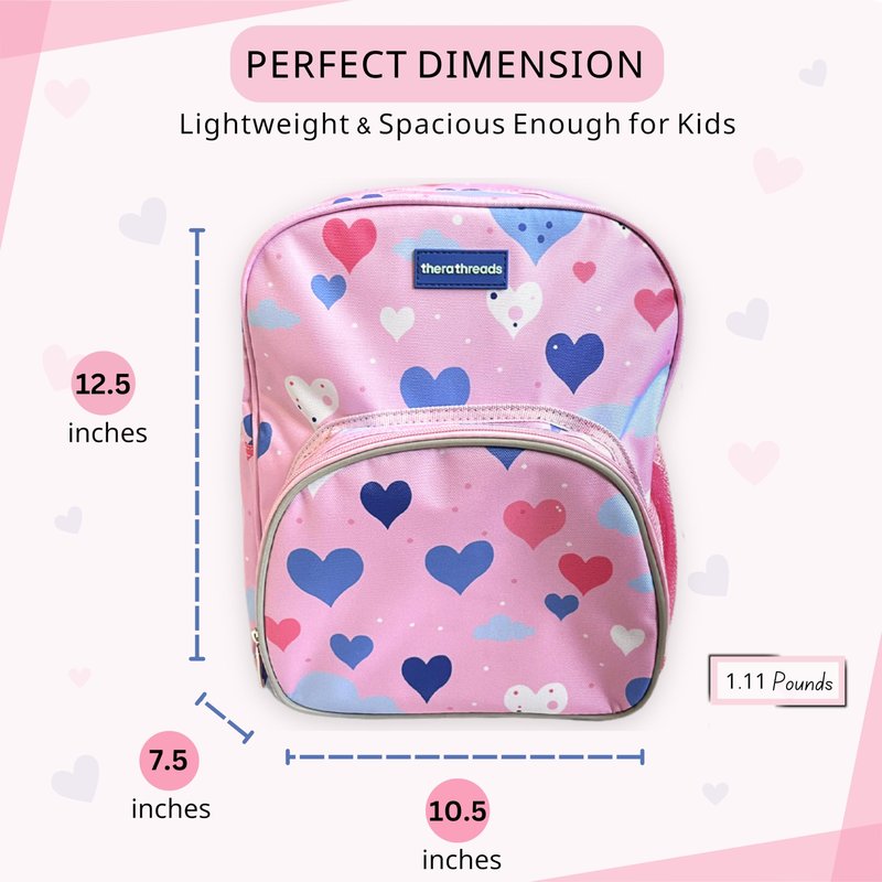 therathreads Junie Feeding Tube Backpack for Kids Enteral Feeding Pumps (EnteraLite Infinity and Kangaroo Joey), G Tube, J Tube, GJ Tube, PEG Tube Bag fits 500mL to 1L Capacity Bags (Hearts)