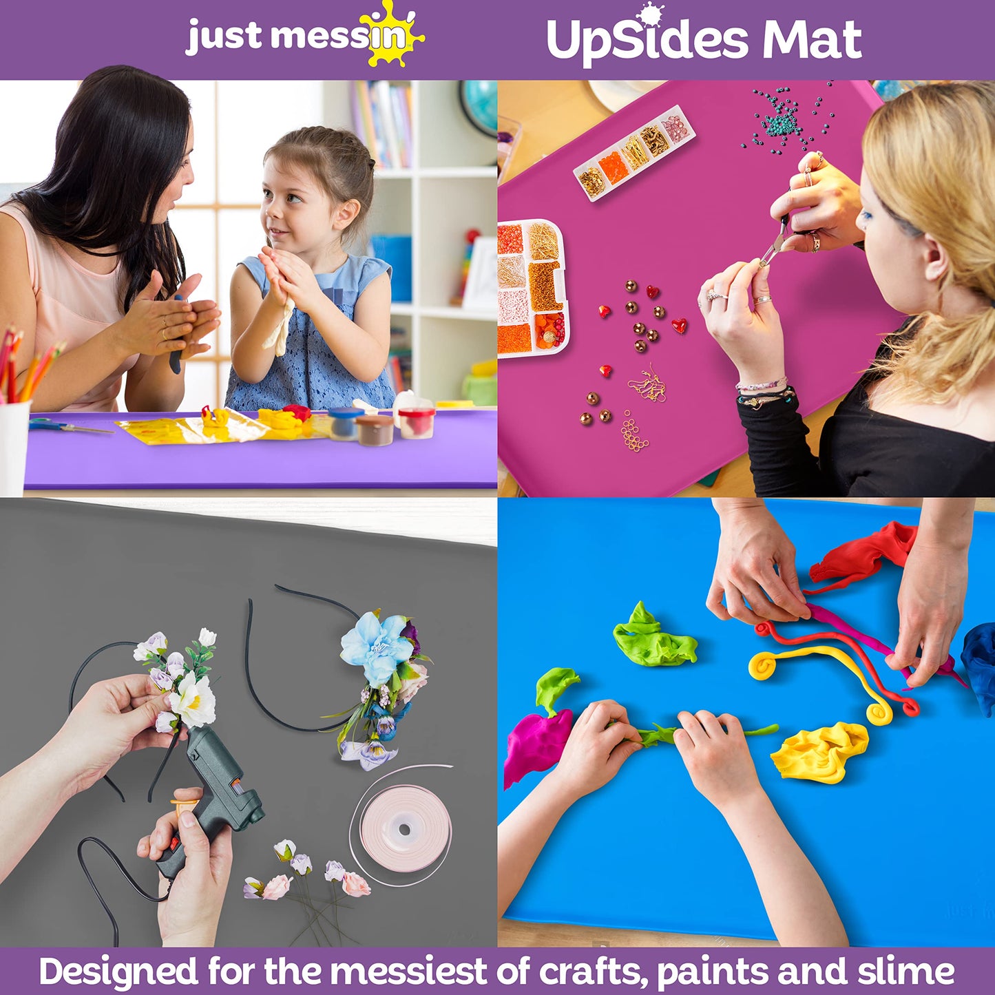 Just Messin' Silicone Art Mat Mega Bundle – 16”x26” Mats with High .6" Edge, Blue, Green & Pink, Non-Slip, Heat Resistant for Crafts, Resin,Paint & Jewelry-Making