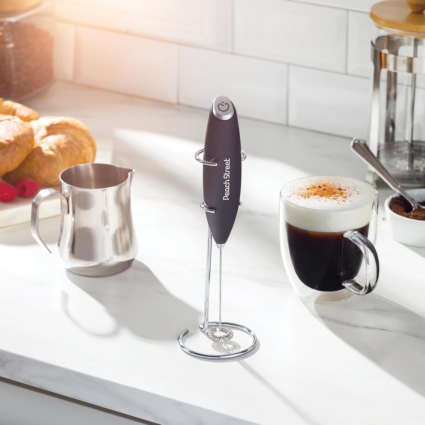 Powerful Mini Handheld Milk Frother Wand, Battery Operated Stainless Steel Drink Mixer for Coffee, Lattes, Cappuccino