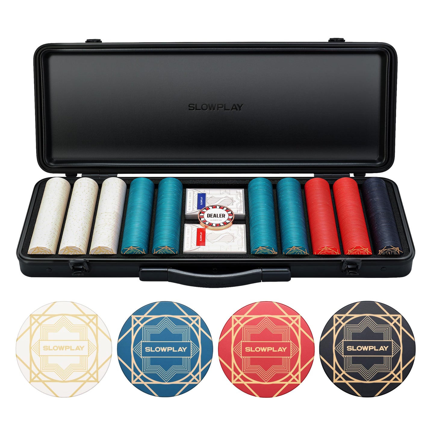 SLOWPLAY Nash Ceramic Poker Chips Set for Texas Hold'em, 500 PCS [Blank Chips], 39mm & 10g Each | Features a High-end Chip case with Extra Durable German Polycarbonate Shell