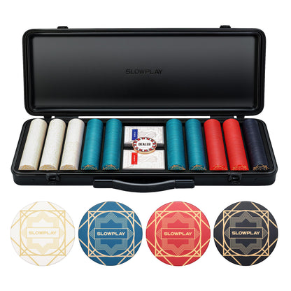 SLOWPLAY Nash Ceramic Poker Chips Set for Texas Hold'em, 500 PCS [Blank Chips], 39mm & 10g Each | Features a High-end Chip case with Extra Durable German Polycarbonate Shell