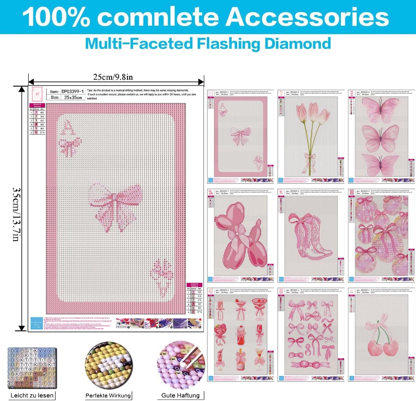 BAWKENTON 9 Pack Pink Diamond Art Kits for Adults, Girlly DIY Modern Diamond Painting Kits 5D Diamond Dots Gem Art Crafts with Tools, Hobbies for Women Crafts for Gift-10X14in