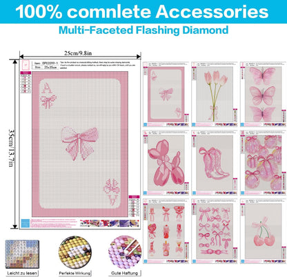 BAWKENTON 9 Pack Pink Diamond Art Kits for Adults, Girlly DIY Modern Diamond Painting Kits 5D Diamond Dots Gem Art Crafts with Tools, Hobbies for Women Crafts for Gift-10X14in