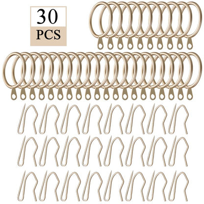 Hotop 30 Pcs Metal Drapery Curtain Rings 0.98/1.26/1.65 inch Interior Diameter and 30 Pcs Hanging Curtain Drapery Pin Hooks for Window Door Shower(Champagne Gold,42mm)