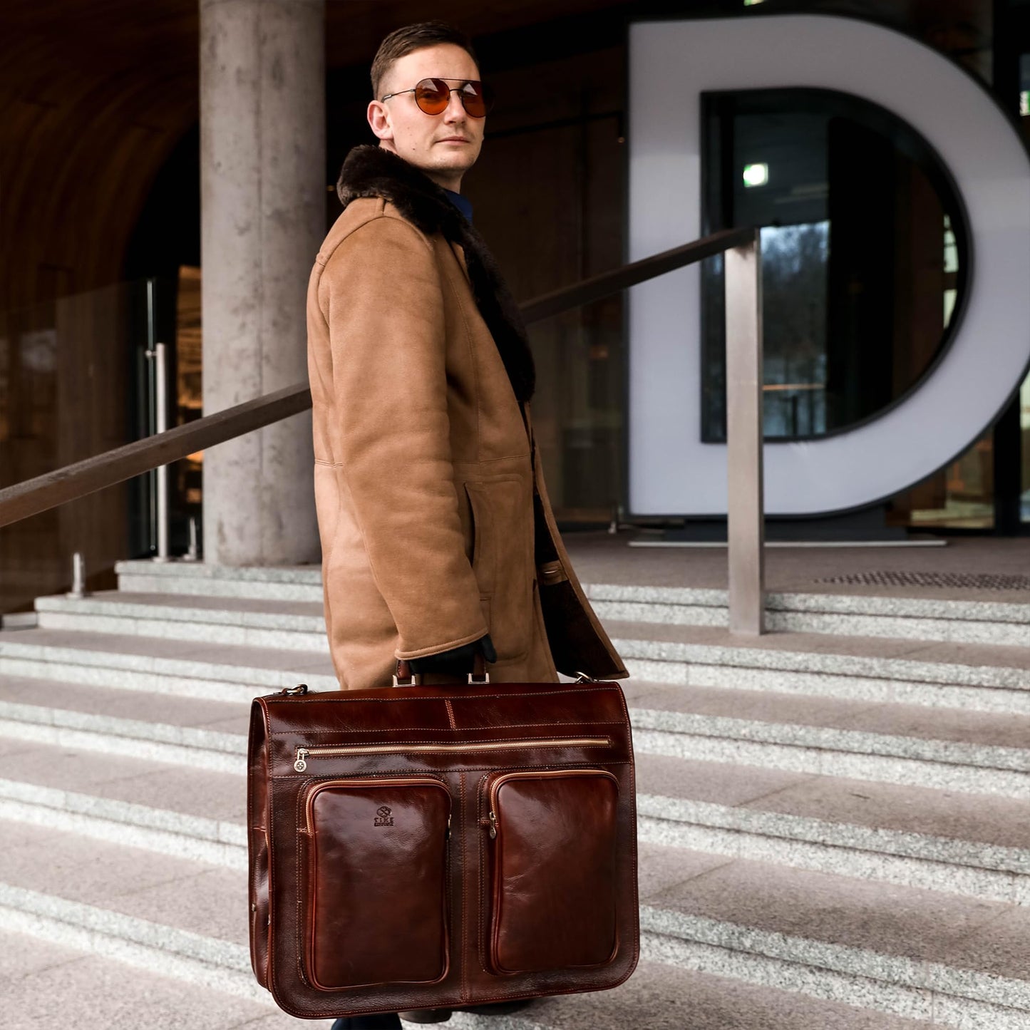 Time Resistance Leather Garment Bag - Slim Suit Duffel Carry-On Suitcase for Dress Protection (Brown)