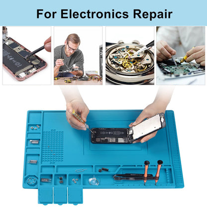 Solder Mat, Large Silicone Electronics Repair Mat, Premium Heat Resistant 932°F Magnetic Soldering Mat for Cell Phone, Laptop Repair, BGA Soldering Gun Iron 17.7''x 11.8'' Blue