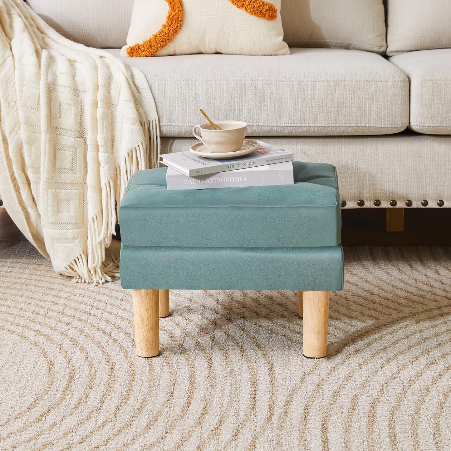 16.34" 12.4" W12.6" UHBD041GR YMYNY Small Footstool Ottoman, Faux Leather Footrest with Sponge Padded Seat, Step Stool