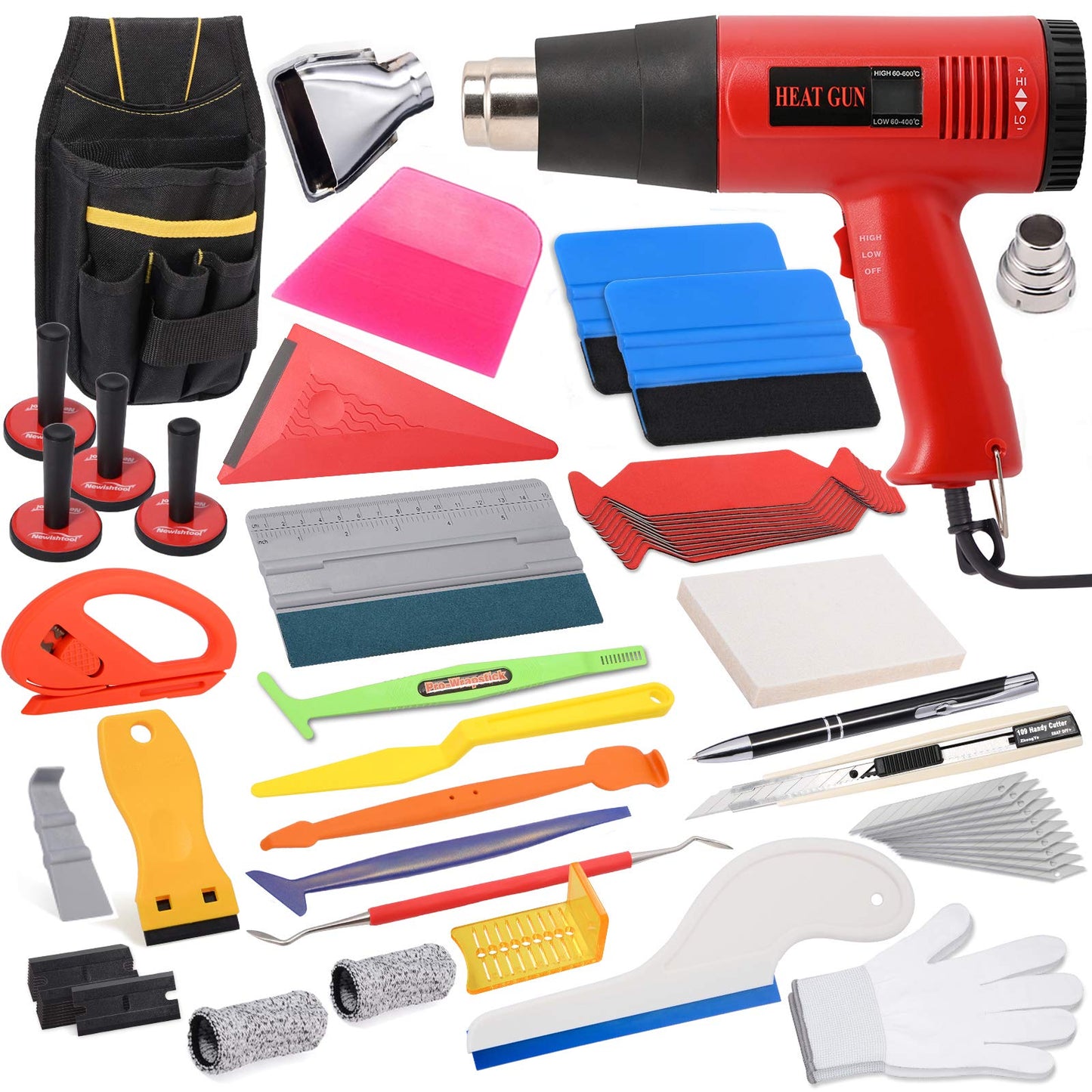 Vinyl Wrap Tool Kit for Car Wrapping, Window Tinting Film Application and PPF Installation, Includes 110V Heat Gun for Vinyl, Toolkit Bag, Micro Wrap Squeegee, Magnet Holder, Film Cutter, Scraper